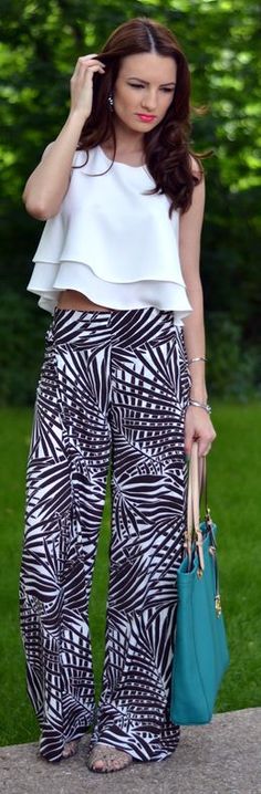 jungle print pants and white top Zara