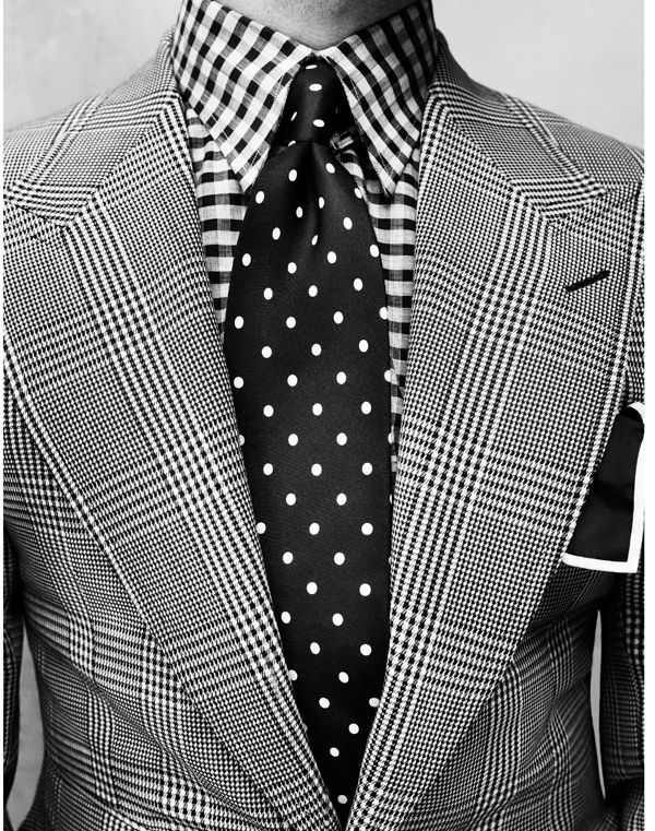 men's print blazer with checked shirt and polka dot tie