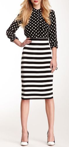 print striped skirt and polka dot blouse