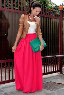 summer jacket in bright maxi with brown cropped jacket