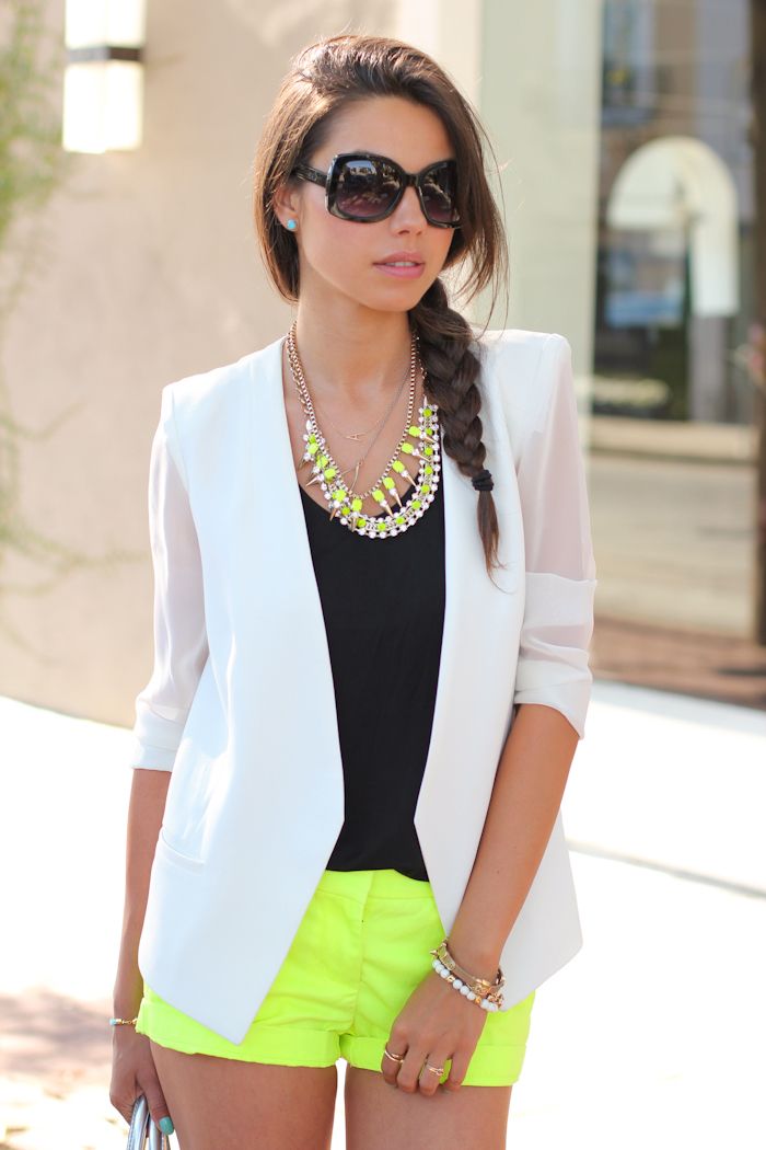 summer jacket neon shorts with white jacket