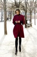 burgundy collarless coat