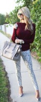 lace pants with burgundy sweater
