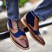 men's boots brogues brown with blue suede
