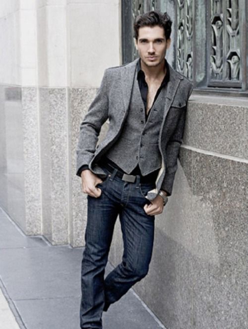 men's effortless stylish gray tweed vest and blazer