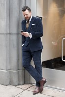 men's navy suit with boots