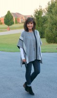 denim, wedge boots and poncho