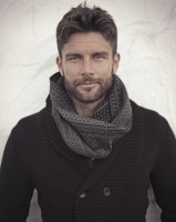 men's chunky knit neck scarf with double breasted sweater