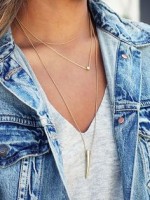 necklace layers with denim jacket