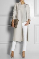 bottega venetta cashmere coat and white pants
