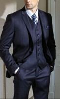 men's pinstriped suit and white shirt