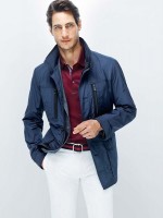 Divine Style men's transition spring outfit, white jeans, blue jacket