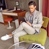 men's suit with fashion sneakers