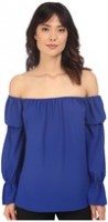 Spring Fashion Under $200 Nicole Miller off the shoulder blue top