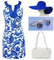Gold Cup, Preakness, Kentucky Derby Looks, Undeniable Boutique blue and white paisley dress with blue hat