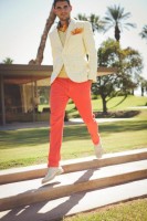 Men's Outfits Kentucky Derby Gold Cup, men's orange chino's yellow print blazer