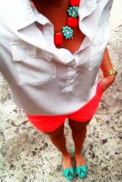 Spring's Stylish Updates, spring outfit jewelry orange shorts