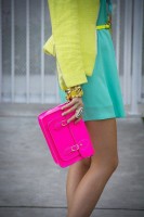 Spring Colors Brighten Looks, spring outfit with bright pink handbag