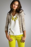 Spring's Stylish Updates, spring outfit yellow jeans, animal print cardigan, yellow necklace