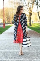 Inspiring Ways to Wear Spring Prints, stripe jacket, floral dress