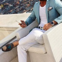 Sporty Styling Sport Coat, spring green sport coat with white t-shirt pants