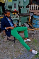 Sporty Styling Sport Coat, navy sport coat, blue shirt, green pants and sneakers