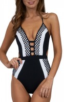 Chic One-Piece Swimsuits, cutout design black and white