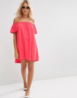 resort wear pink off the shoulder mini dress