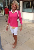 Flattering Shorts Body Type, bermuda shorts in white with pink sweater and print blouse