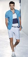 men's light gray shorts and blue short sleeve button down 200