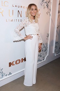 Stylish New Looks Beat Heat, Lauren Conrad cream bell sleeve lace crop top and wide leg trousers