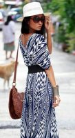 Foolproof tips trendy airport style, blue and white maxi dress with hat