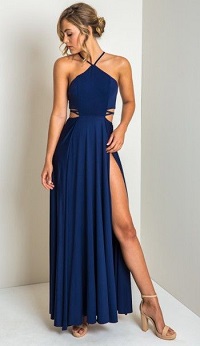 Stylish New Looks Beat Heat, blue cut-out maxi dress