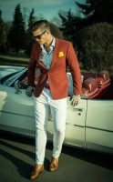 6 must haves men's summer style, men's white pants, orange blazer and tassel loafers