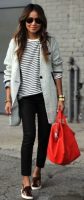 Foolproof tips trendy airport style-striped tshirt, gray marbled cardigan animal print slip on sneakers