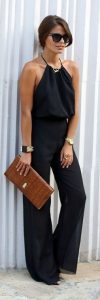 Labor Day Style...NYC outfit, black flowy jumpsuit, gold jewelry and brown clutch