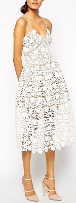 diner en blanc attire, white lace midi dress