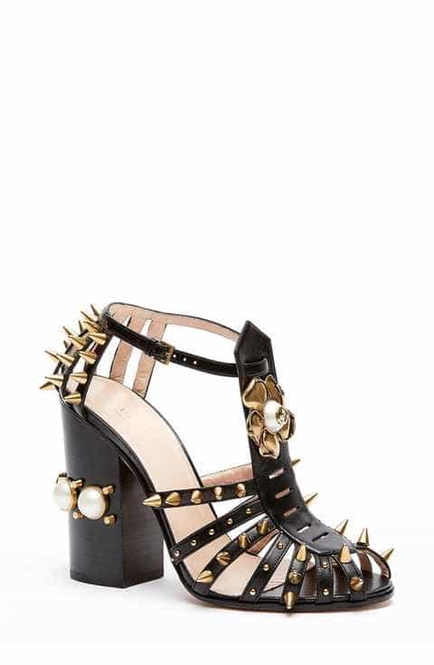  Gucci Kendall Ankle Strap Black Spike Pump