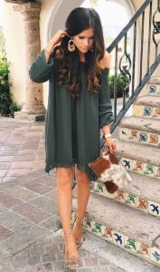 ransition to fall fashion, olive off the shoulder long sleeve dress
