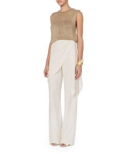 Fall Essentials, wide leg trousers, Cinq A Sept ivory wide leg pants, gold knit sweater