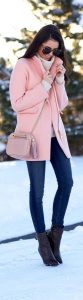 Blush Pink Winter Jacket with Jeans