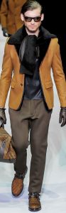 Emporio Armani men's shearling mustard color coat and pants