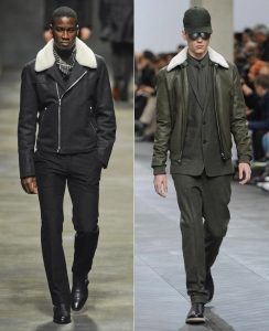 Men's darker shearling dressed up outfits
