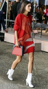 Accessory Trends 2017 white ankle boots and red orange print dress Milan fashion week new