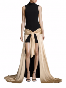 Cinq à Sept Thea black with gold skirt high-low gown