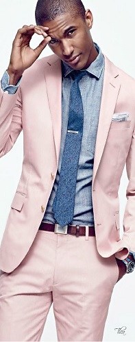 All Pink Suit with Blue Shirt