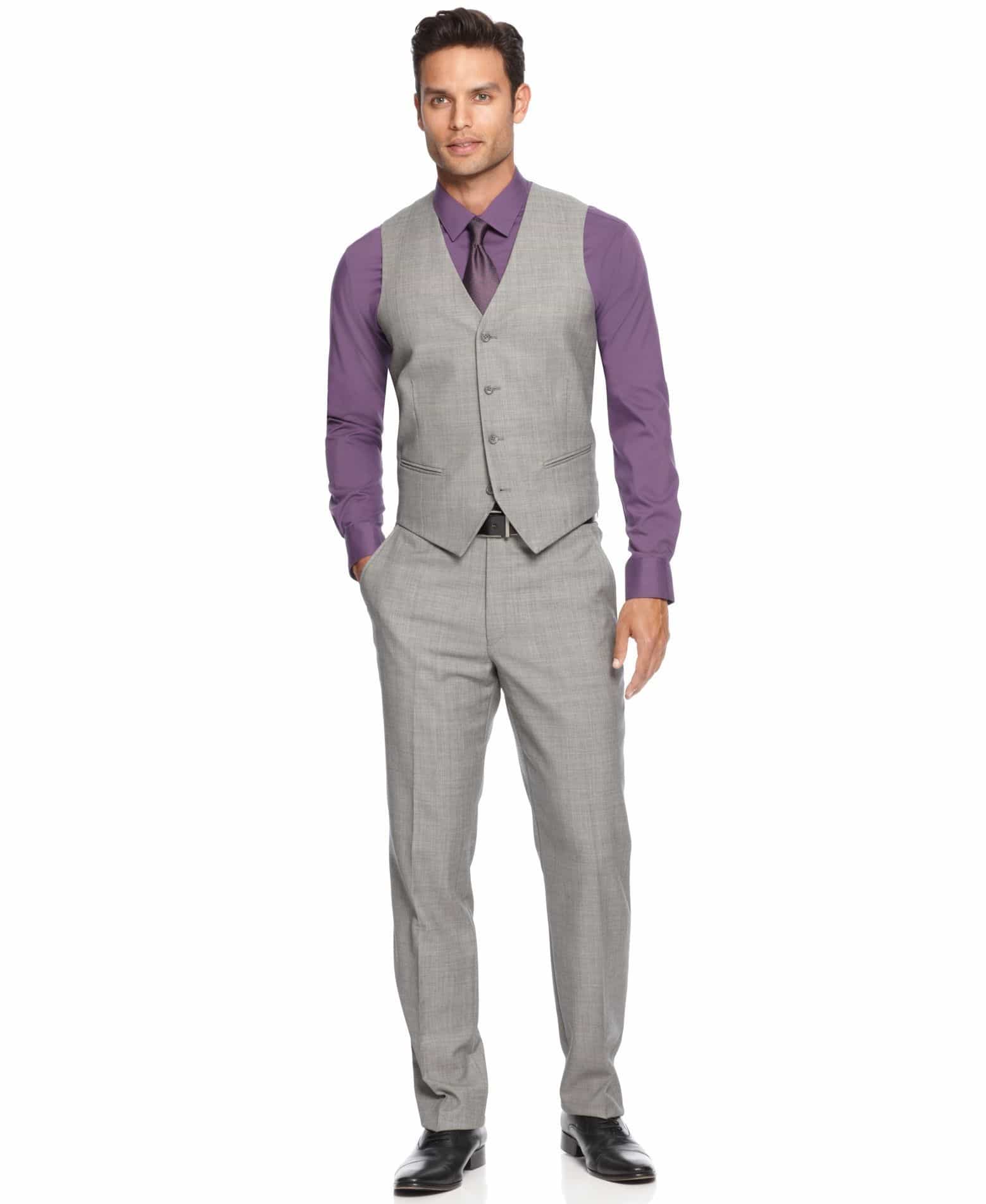 In beweging Portiek Groen men's spring suit colors, men's light gray Alfani suit with purple button  down shirt | Divine Style