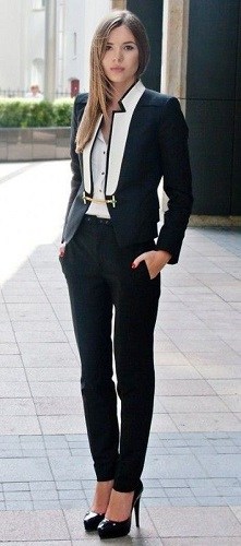 Style Essentials at Every Age, 20's Interview Suit, black and white blazer with black pants