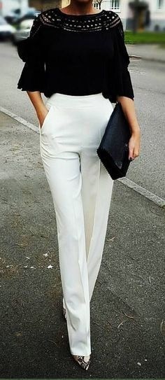 summer date night outfit, white dress pants, black three quarter