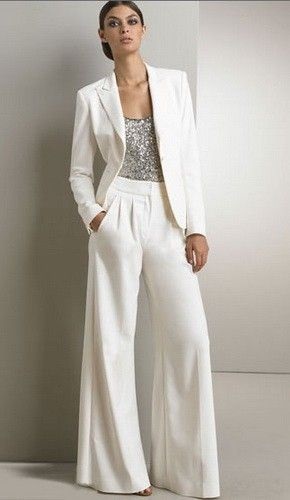 Holiday Office Party Outfit, women's cream pant suit with beaded sequin tank top